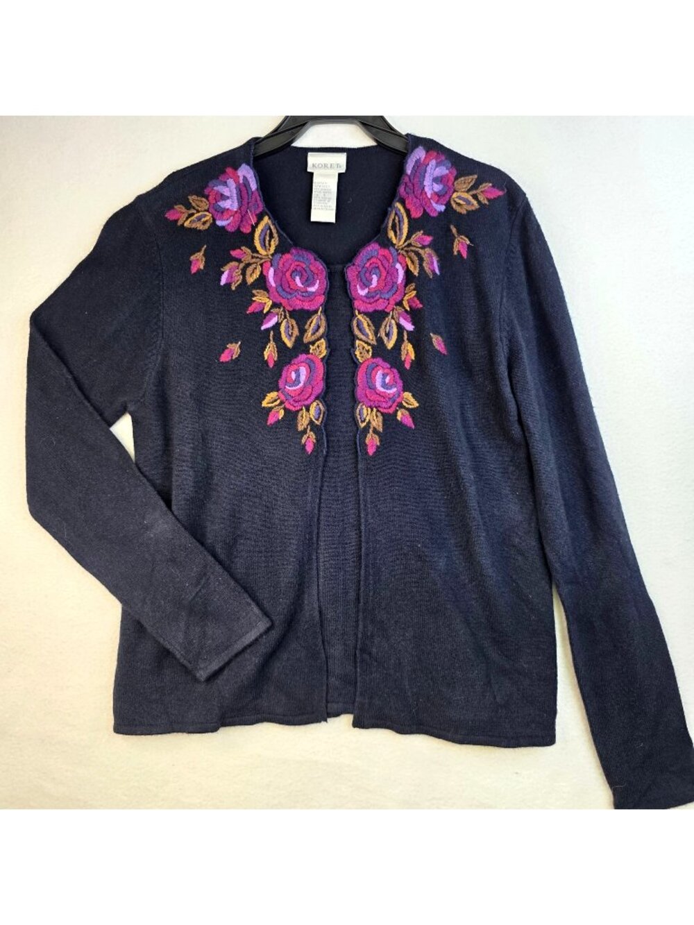 Vintage Koret Floral Cottagecore Cardigan S Navy Prairie Romantic Country 2000s